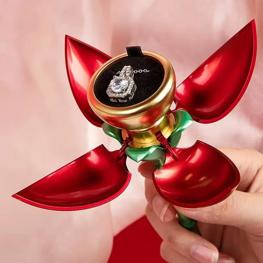 Unique Rose Shape Rose Flower Ring Boxes Automatically Open Gift Ring Display Holder Jewelry Gift Packaging Box