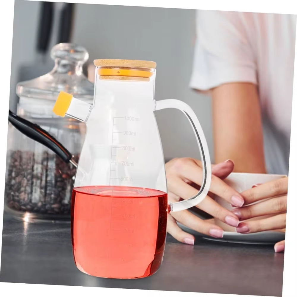 1 Pack 34OZ Glass Oil Bottle with Graduation Olive Oil Pot Leak Proof Oil Bottle Kitchen Outdoor Barbecue Picnic Condiment Conta