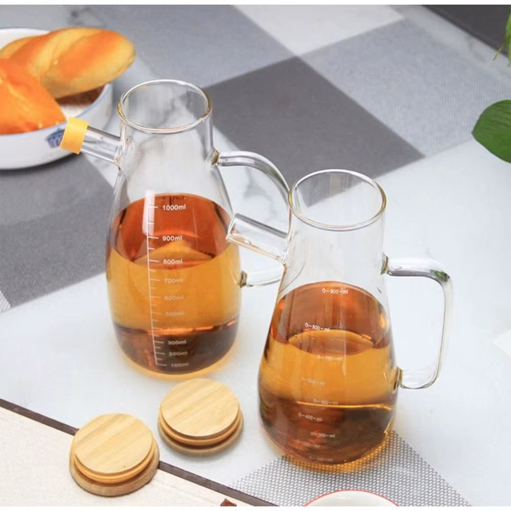 1 Pack 34OZ Glass Oil Bottle with Graduation Olive Oil Pot Leak Proof Oil Bottle Kitchen Outdoor Barbecue Picnic Condiment Conta